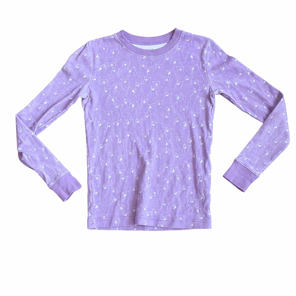 LL BEAN Kids sz 14 Lavender Long Sleeve Shirt, Organic Cotton, bear pattern.